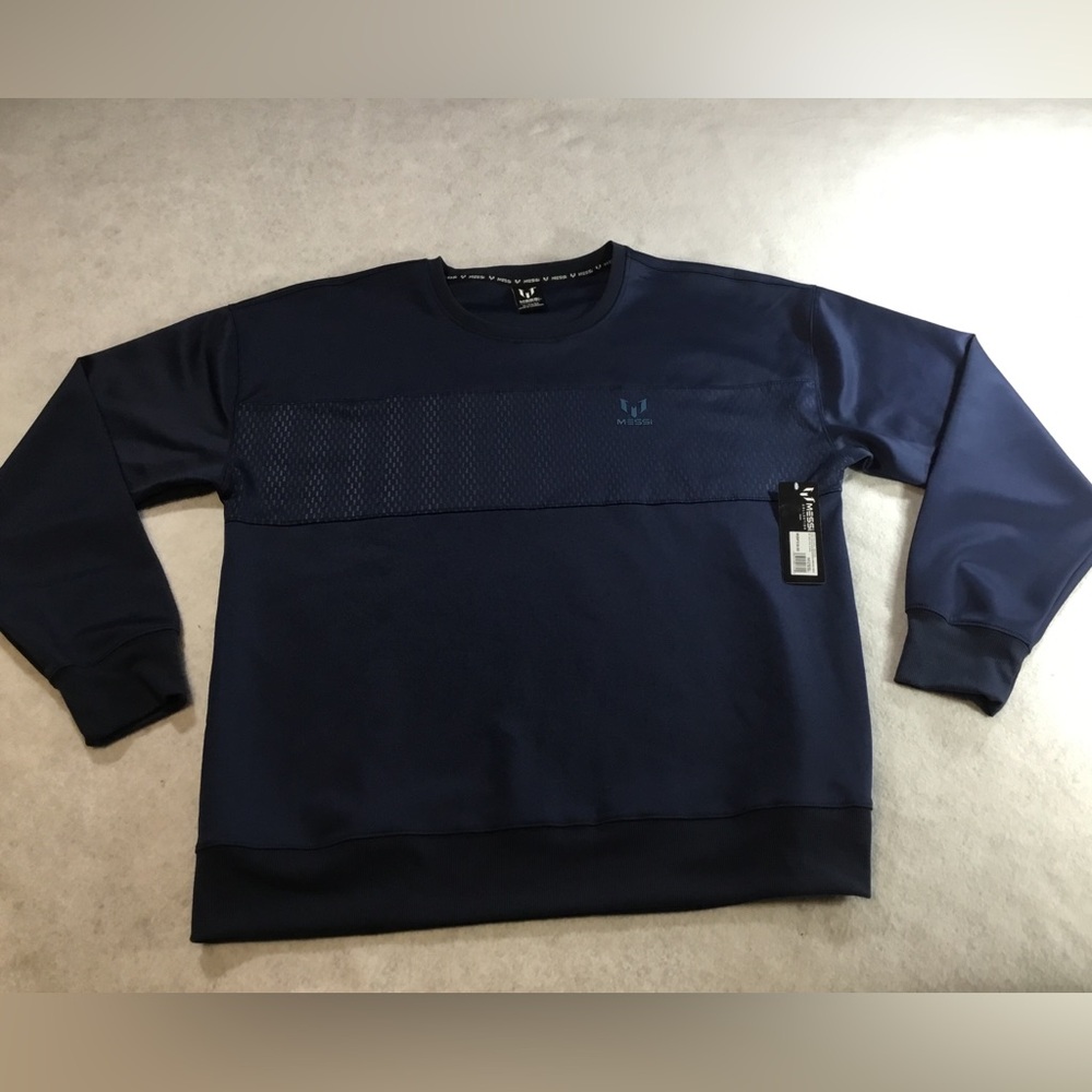 Messi Men's Crewneck Sweatshirt in Navy with Subtle Texture SZ XL